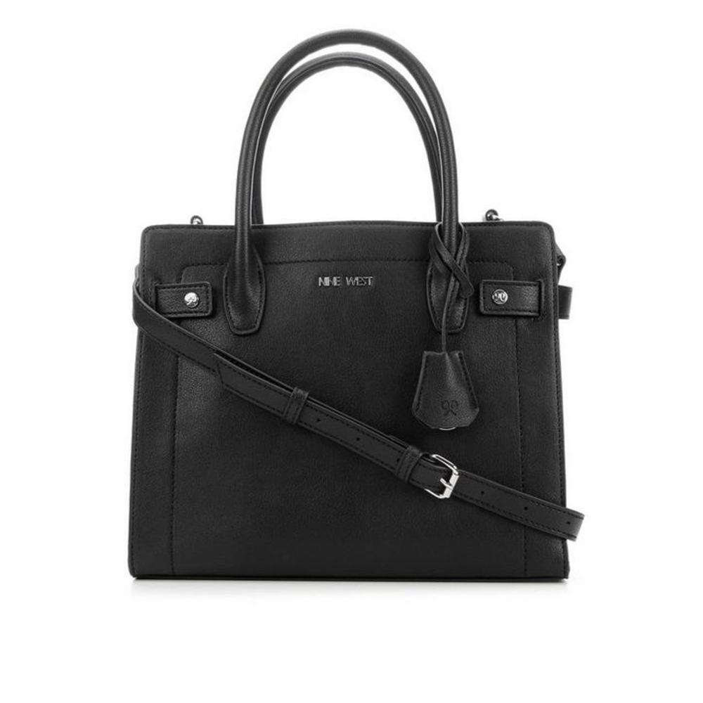 Nine West Black Satchel with Silver Accents and Adjustable Strap
